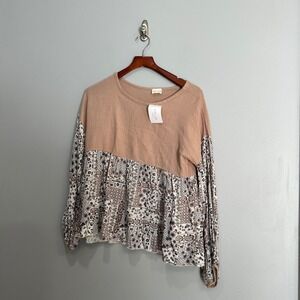 Lovely Melody Women's Size M Boho Peasant Tunic Top Floral Print Contrast